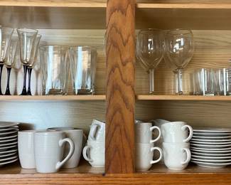 Gibson White Every Day Set Of China, Cobalt, Picture, And Stems, Glassware 