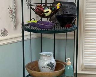 Metal Corner Shelf with Home Decor Items 
