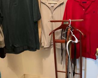 Collection Of Mens Belts, Lightweight Jackets, Polos, And Valet 