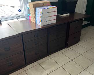 Wood filing cabinets, printer, ink , paper 