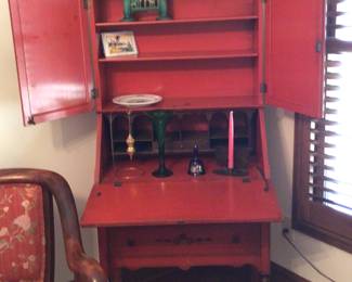 Red oriental drop front desk