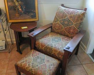 Leopold Stickley chair and matching ottoman priced together. Plus a separate octagon table piece too. 