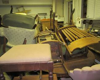 Garage Full of Antique Furniture! We Will Have It All Unstacked & On Display By Auction Morning! Who Knows What We Will Find In Here!!
