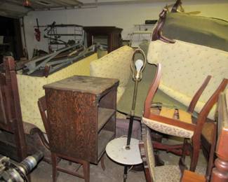 Garage Full of Antique Furniture! We Will Have It All Unstacked & On Display By Auction Morning! Who Knows What We Will Find In Here!!