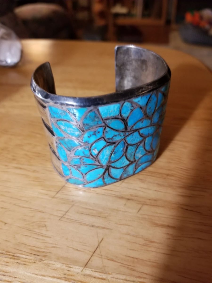 Silver and turquoise cuff bracelet