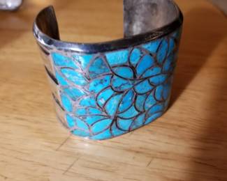 Silver and turquoise cuff bracelet