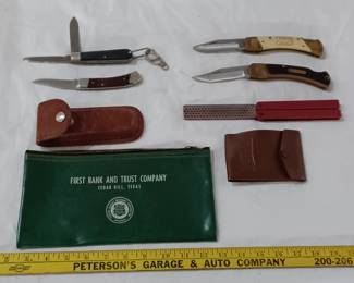 Pocket knife collection , this is one lot of many in this auction, also larger knives like bowie knife and kukra knives