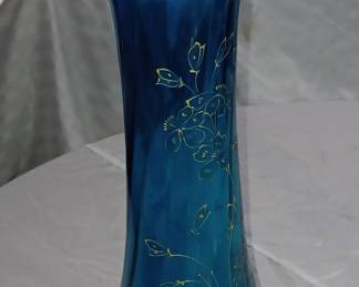 huge, over 14 inches tall.   victorian 1890-1910 swung art glass vase, hand painted. 