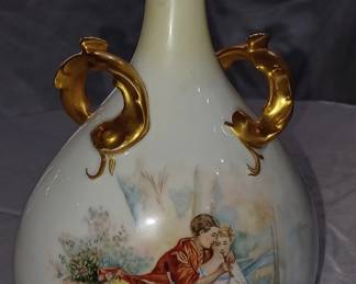 Jean Pouyat large porcelain hand painted vase from France. 