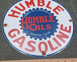 Humble gasoline porcelain gas pump sign HOuston Texas