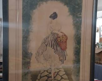 Fantastic large antique Louis Icart print of nude, basket of apples, looks to be original antique frame, great piece here. 