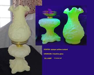 Fenton uranium vaseline glasss poppy pattern oil lamp