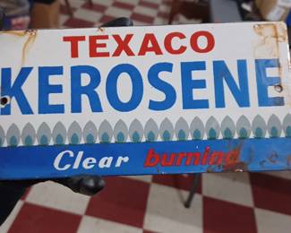 Texaco Kerosene porcelain on heavy steel pump sign, Over 40 signs and advertising items in this auction