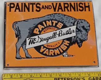 porcelain over heavy gauge steel sign w buffalo, paint and varnish