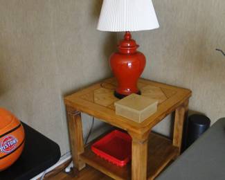 Ginger jar lamp and very nice wood inlaid table