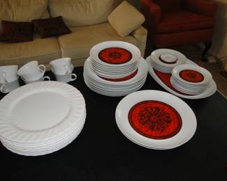 A little white Wedgewood on the left and that fun Mid Century Modern service on the right