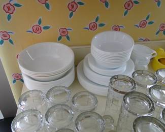 Set of white Corelle dishes