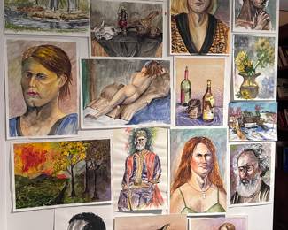 Look at this stunning gallery wall! All extremely affordable watercolors by Lew Thomas! You can make your own gallery wall with your favorites!