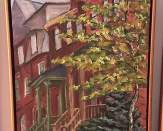 Gorgeous small painting of St. Louis street scene, framed. By Lew Thomas
