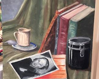 I love this still life painting, it's so eclectic and moody! "Remembering" by Lew Thomas