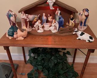 large porcelain nativity scene and manger