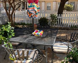 patio table, 4 chairs and umbrella