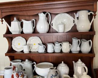White Ironstone Pottery on Hutch in Dining Room
