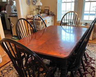 Dining Table w/6 Chairs & White Double Sided Sideboard in Background