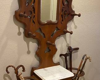 Antique walnut hall tree