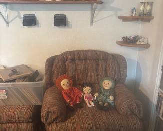 Chair w ottoman, Raggedy Ann dolls