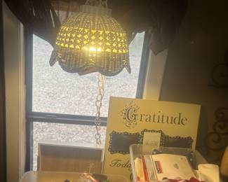Wicker hanging lamp and $$ boxes