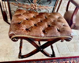 Fine leather tufted footstool