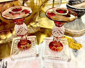 Vintage Westmoreland diamond point candlesticks
