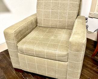 Wheat and white plaid recliner