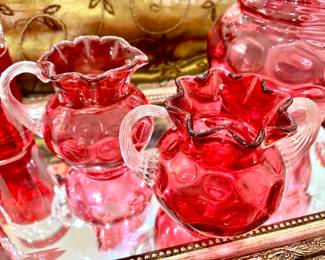 Fenton cranberry cream and sugar set