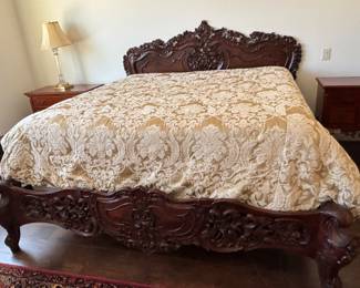 Vintage carved king head and foot board