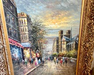 Large Paris street scene oil