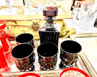  Vellum Italian crystal decanter and glasses