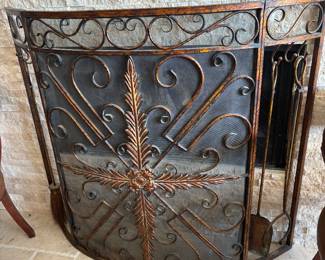 Decorative French style iron fire screen