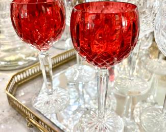 Pair of Waterford Lismore crimson glasses