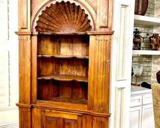 Splendid carved shell pine corner cabinet