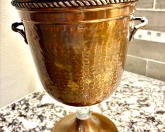 Hammered copper pedestal planter/vase