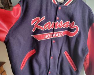 VINTAGE DELONGHI KANSAS JAYHAWKS - KU VARSITY LETTERMAN JACKET WOOL WITH LEATHER SLEEVES IN EXCELLENT CONDITION $50