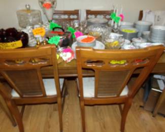 Dining Table with Six matching Chairs....... This was a NICE Set in its Day, Still Good!!!! - Dish Sets - Glass Items - Blood Red Glass Punch Bowl set - Nice Cake Takers