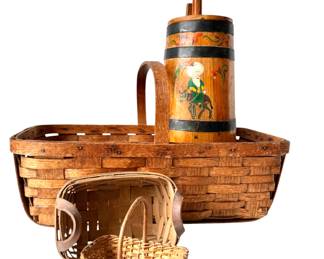 Antique baskets & butter churn