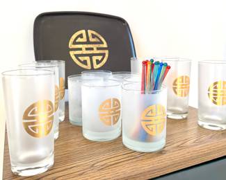 Gumps MCM Barware and Couroc Tray