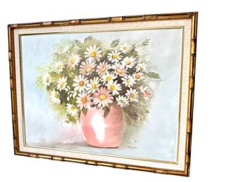Signed Floral Art on Canvas