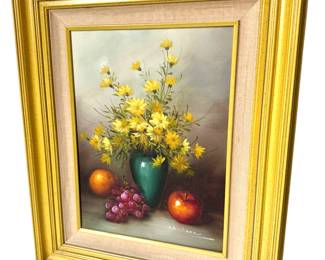 Floral Still Life Signed Framed Canvas Painting