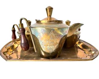 Vtg Brass Tea set with teak handles