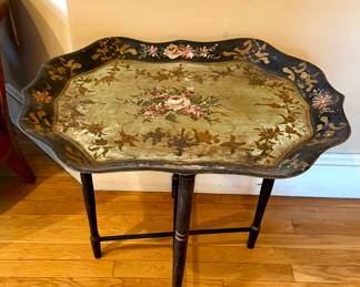 Tole Hand-Painted Table w/Folding Stand
